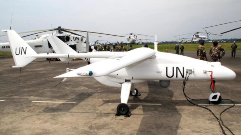 A UN drone recharges at the MONUSCO base, Goma, Democratic Republic of the Congo.