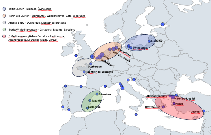 Figure 3 - Map of European LNG Strategic Nodes (schematic)