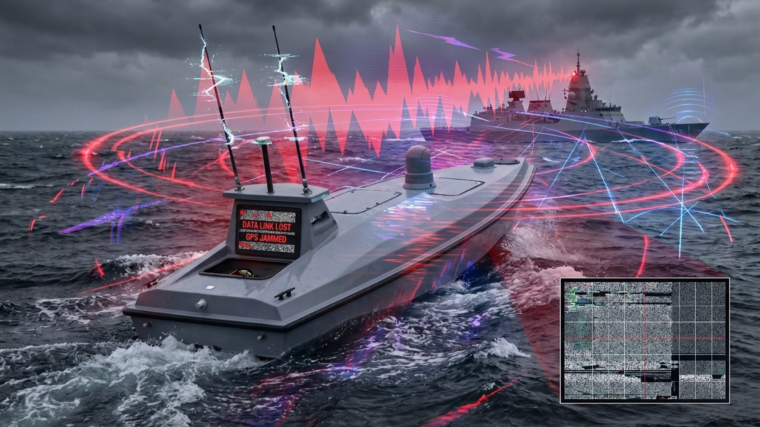 How can maritime drones navigate/survive in a jammed environment?